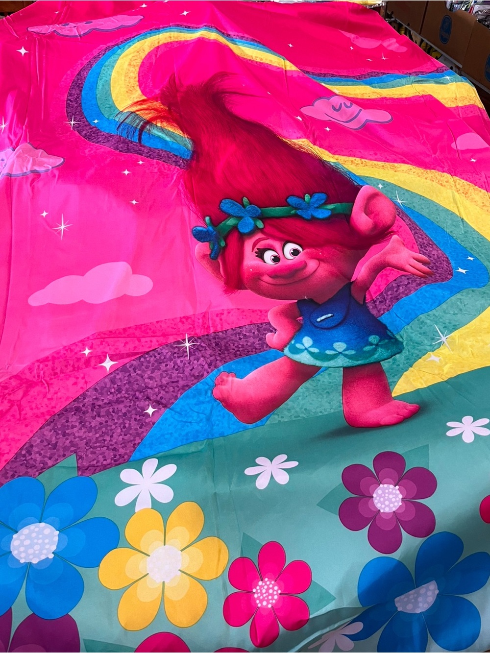 Trolls Pink Rainbow Floral Kids Bedding Duvet Cover For Full or Twin